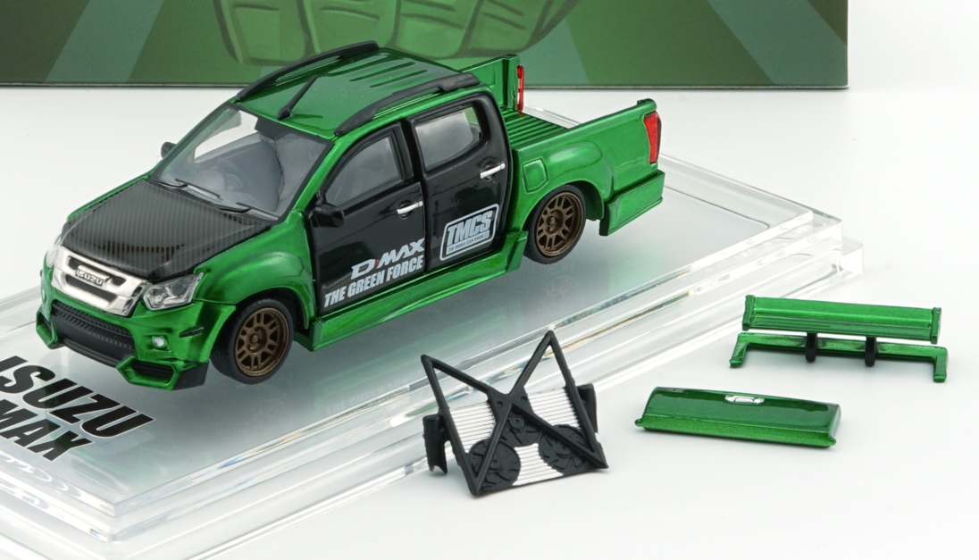 BM Creations 1:64 (Malaysia Exclusive) Isuzu D-Max 2018 - Low Rider Metalic Green -RHD (64B0466) Diecast Car Model Available Now