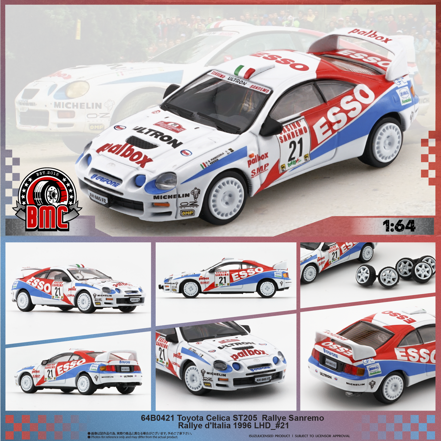 BM Creations 1:64 Toyota Celica ST205 -Rallye Sanremo -Rallye d'Italia 1996 LHD_#21 (ESSO) (64B0421) Diecast Car Model Available In July 2025 Pre Order Now