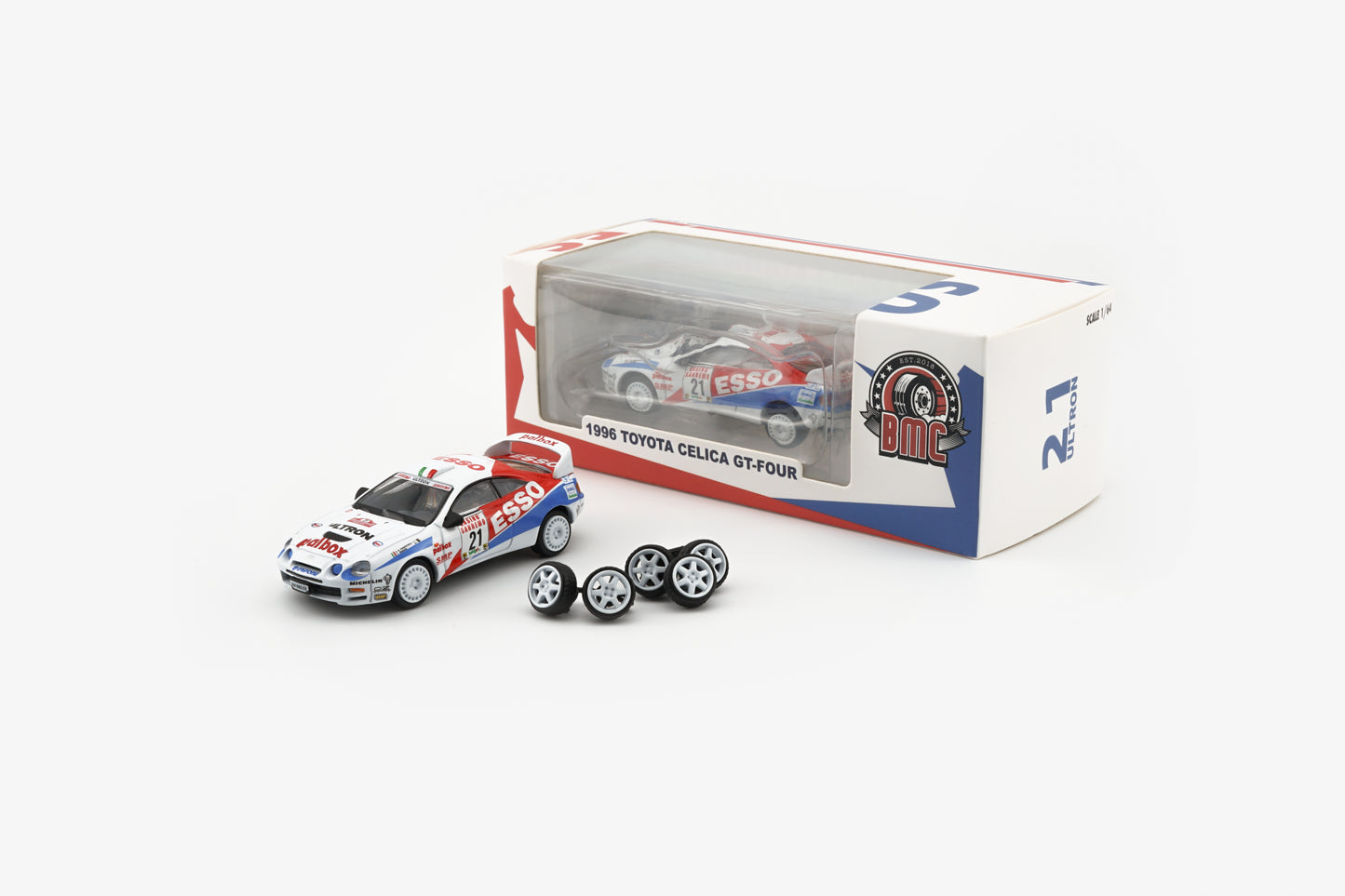 BM Creations 1:64 Toyota Celica ST205 -Rallye Sanremo -Rallye d'Italia 1996 LHD_#21 (ESSO) (64B0421) Diecast Car Model Available In July 2025 Pre Order Now