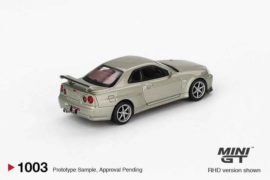Mini GT 1:64 Nissan Skyline GT-R (R34) V-Spec II Nür Millenium Jade (MGT01003) Diecast Car Model Available In June 2025 Pre Order Now