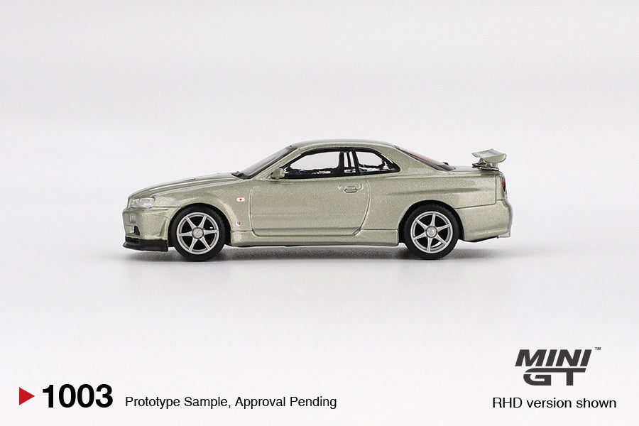 Mini GT 1:64 Nissan Skyline GT-R (R34) V-Spec II Nür Millenium Jade (MGT01003) Diecast Car Model Available In June 2025 Pre Order Now