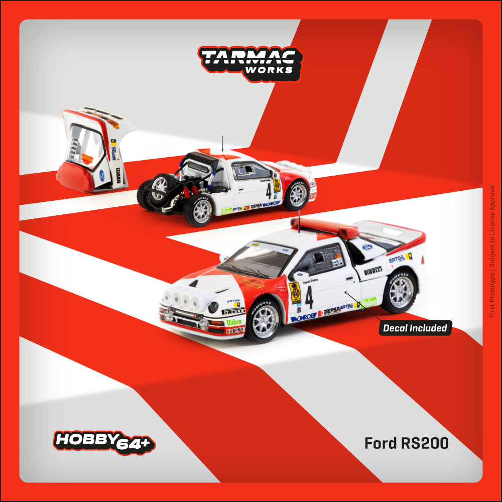 Tarmac Works 1:64 Ford RS200 Rallye Catalunya 1986 (T64P-001-86RC04) Diecast Car Model Available In August 2025 Pre Order Now