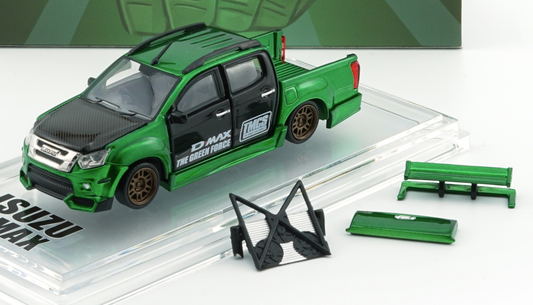 BM Creations 1:64 (Malaysia Exclusive) Isuzu D-Max 2018 - Low Rider Metalic Green -RHD (64B0466) Diecast Car Model Available Now
