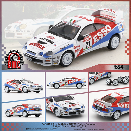 BM Creations 1:64 Toyota Celica ST205 -Rallye Sanremo -Rallye d'Italia 1996 LHD_#21 (ESSO) (64B0421) Diecast Car Model Available In July 2025 Pre Order Now