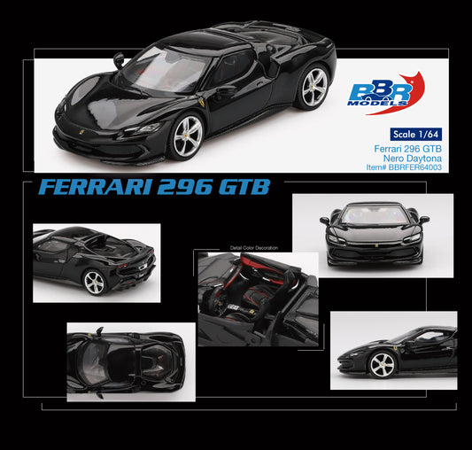 BBR Models 1:64 Ferrari 296 GTB Nero Daytona (BBRFER64003) Diecast Car Model Available In September 2025 Pre Order Now