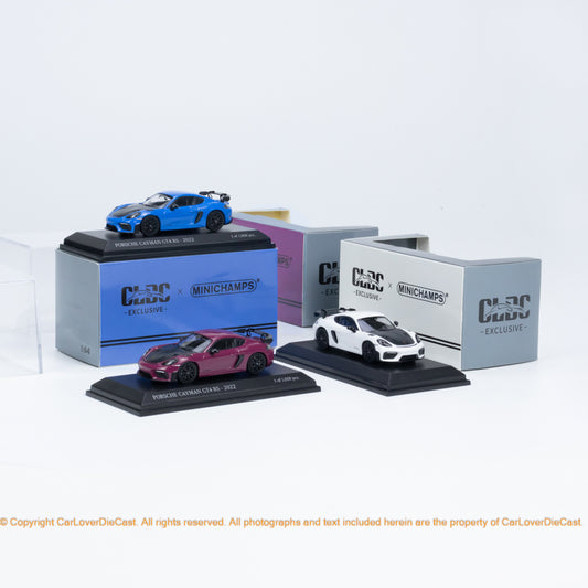 Minichamps 1:64 CLDC Exclusive Porsche Cayman GT4RS - 2022- Blue / Red / White (643062008/643062009/643062010) Diecast Car Model Available Now