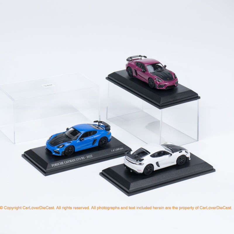 Minichamps 1:64 CLDC Exclusive Porsche Cayman GT4RS - 2022- Blue / Red / White (643062008/643062009/643062010) Diecast Car Model Available Now