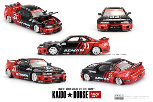 Mini GT x Kaido House 1:64 Nissan Skyline GT-R (R33) Kaido Works ADVAN China Edition (KHMG191-CH) Diecast Car Model Available In September 2025 Pre Order Now