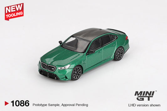 Mini GT 1:64 BMW M5 (G90) Isle of Man Green Metallic (MGT01086) Diecast Car Model Available In October 2025 Pre Order Now